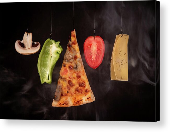 Pizza Acrylic Print featuring the photograph Slice of mozzarella pizza tomato cheese peeper and mushroom ingredients #4 by Michalakis Ppalis