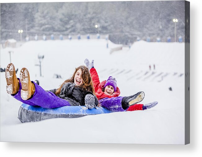 Sister Acrylic Print featuring the photograph Snowtubing #1 by Alex Potemkin