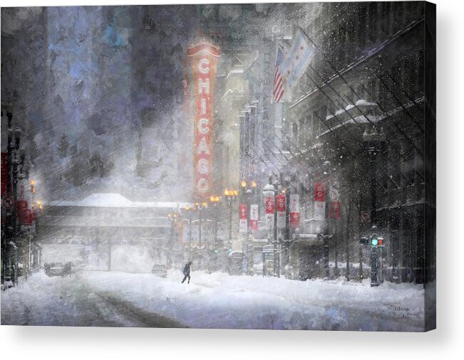 State Street Acrylic Print featuring the painting State Street Snow by Glenn Galen