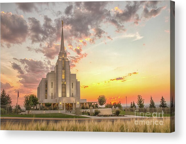 Horizontal Acrylic Print featuring the photograph Summer Sunset - Rexburg Idaho Temple #1 by Bret Barton