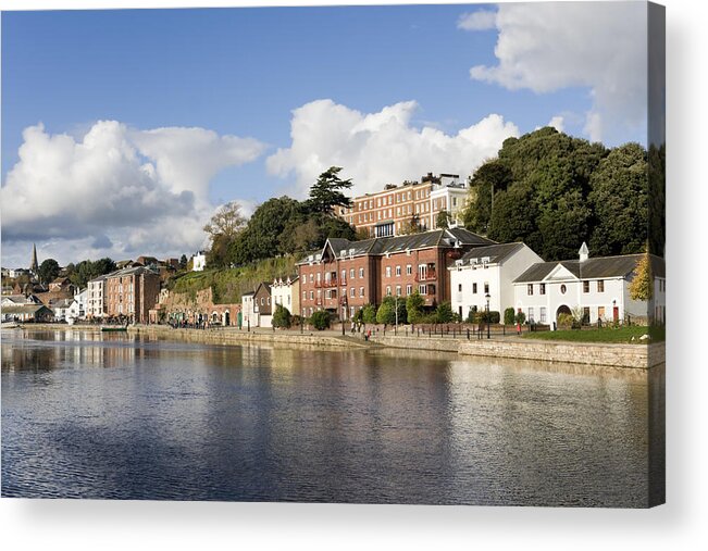 England Acrylic Print featuring the photograph The river Exe and Exeter quayside in Devon #1 by Lleerogers