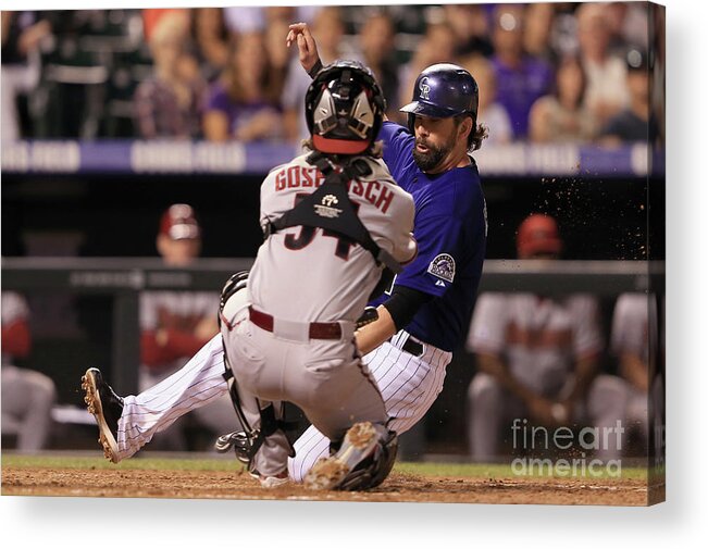 Baseball Catcher Acrylic Print featuring the photograph Todd Helton and Jordan Pacheco by Doug Pensinger