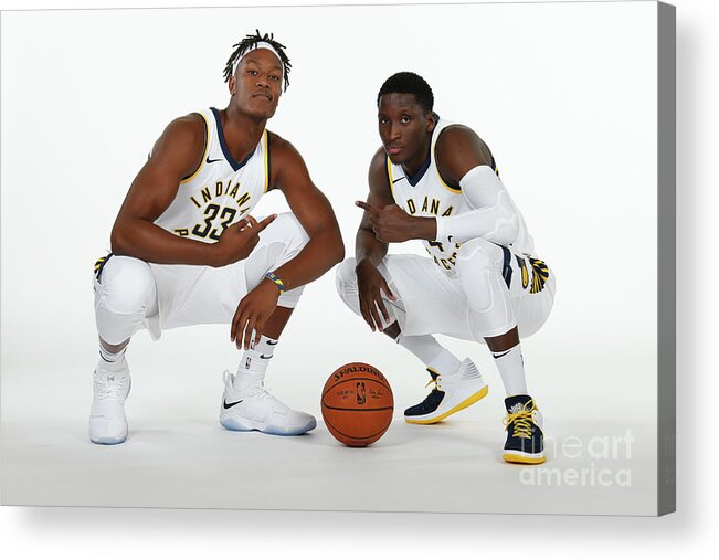 Media Day Acrylic Print featuring the photograph Victor Oladipo and Myles Turner by Ron Hoskins