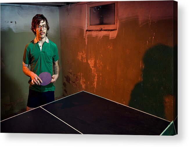 Leisure Games Acrylic Print featuring the photograph Vintage Mustache Ping Pong Player #1 by RyanJLane