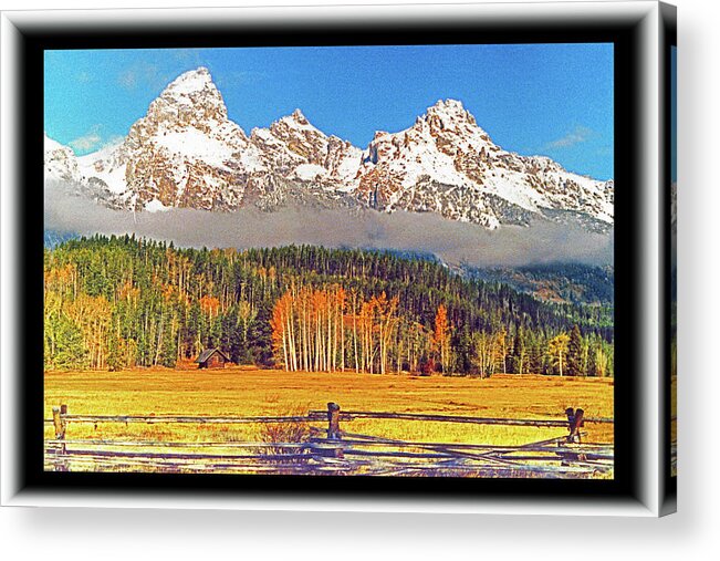 Fence Acrylic Print featuring the photograph Vintage Photpgraph of Tetons in Autumn #1 by Richard Risely