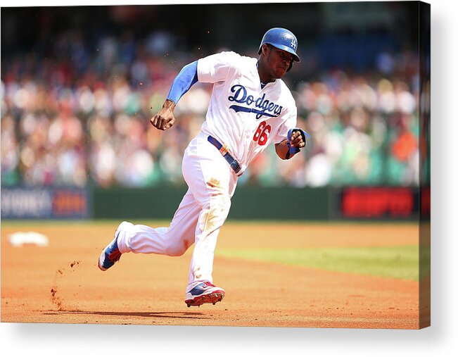 Los Angeles Dodgers Acrylic Print featuring the photograph Yasiel Puig by Brendon Thorne