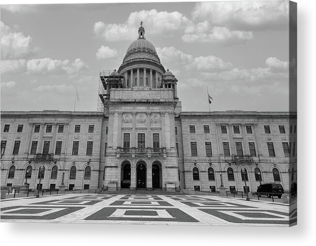 Democrats Acrylic Print featuring the photograph Rhode Island state capitol building in black and white by Eldon McGraw