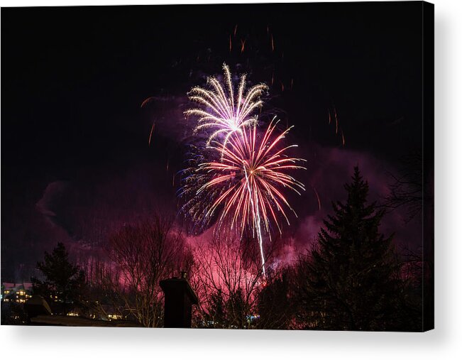 Fireworks Acrylic Print featuring the photograph Winter Ski Resort Fireworks #14 by Chad Dikun