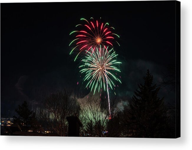 Fireworks Acrylic Print featuring the photograph Winter Ski Resort Fireworks #16 by Chad Dikun