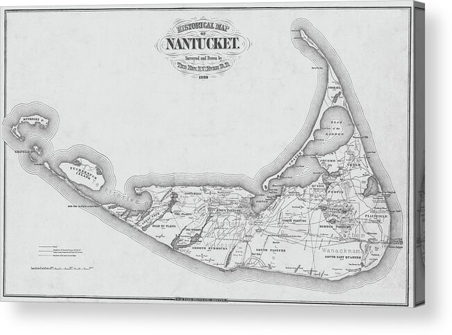Nantucket Acrylic Print featuring the photograph 1865 Historical Map of Nantucket Massachusetts Cape Code Black and White by Toby McGuire
