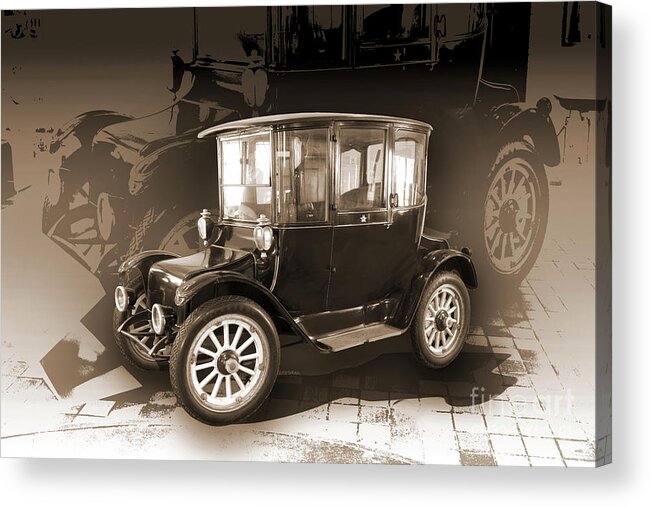 Auto Acrylic Print featuring the digital art 1914 Detroit Electric - Monochrome by Anthony Ellis