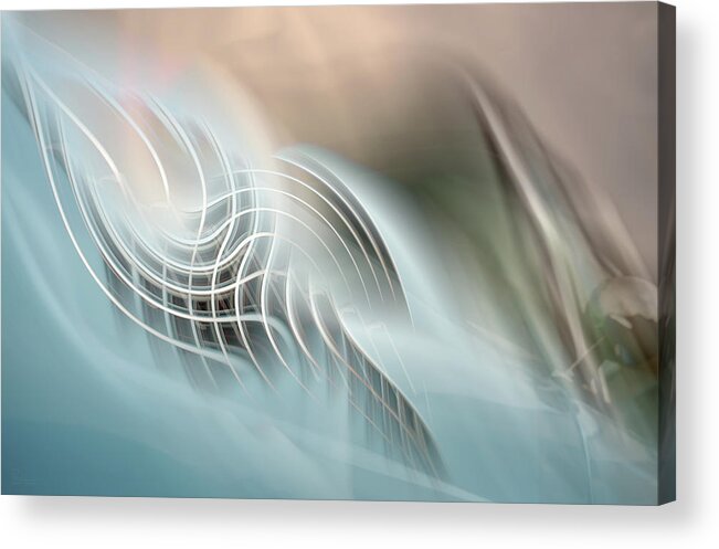 Abstract Alien 1955 55 Ford Thunderbird Dramatic Angle Perspective Car Vintage Turquoise Acrylic Print featuring the photograph 1955 Ford Thunderbird Abstract by Peter Herman