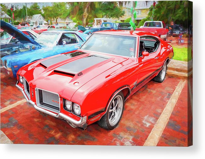 Red 1971 Oldsmobile 442 W30 Acrylic Print featuring the photograph 1971 Red Oldsmobile 442 W30 X123 by Rich Franco