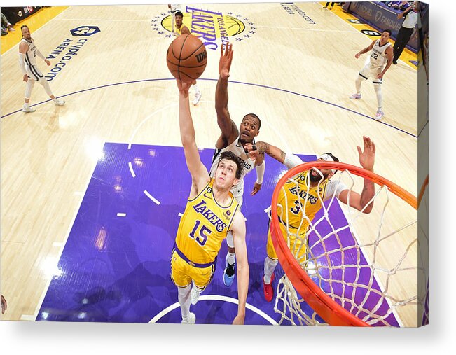 Austin Reaves Acrylic Print featuring the photograph 2023 NBA Playoffs - Memphis Grizzlies v Los Angeles Lakers by Andrew D. Bernstein