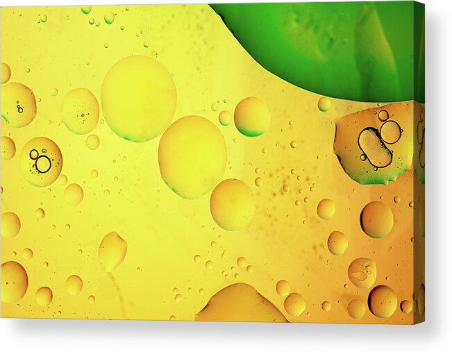 Fluid Acrylic Print featuring the photograph Abstract, image of oil, water and soap with colourful background by Michalakis Ppalis