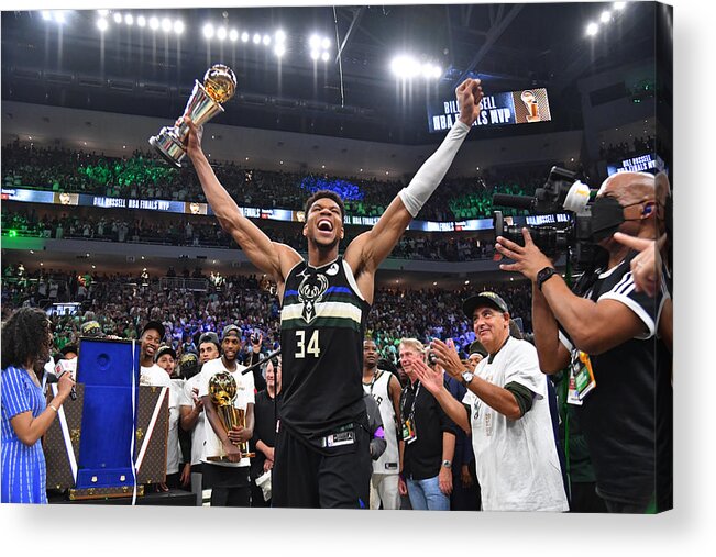 Playoffs Acrylic Print featuring the photograph Bill Russell and Giannis Antetokounmpo by Jesse D. Garrabrant