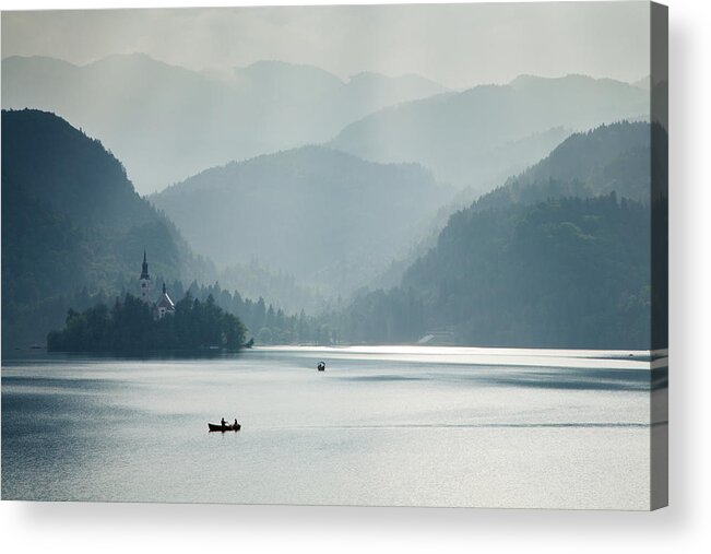 Bled Acrylic Print featuring the photograph Breaking through the mist #2 by Ian Middleton