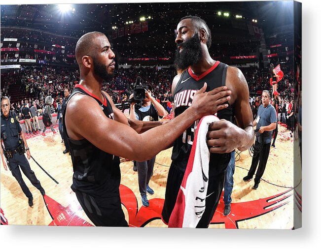 Chris Paul Acrylic Print featuring the photograph Chris Paul and James Harden #2 by Andrew D. Bernstein