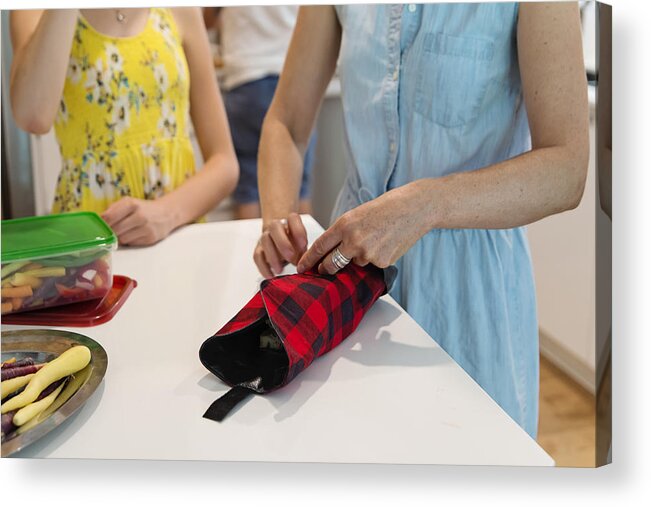Reusable Bag Acrylic Print featuring the photograph Family preparing lunch with eco-friendly food wrap. #2 by Martinedoucet