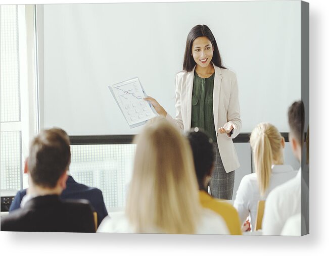 Presentation Acrylic Print featuring the photograph Indian businesswoman leading the seminar #2 by Gremlin