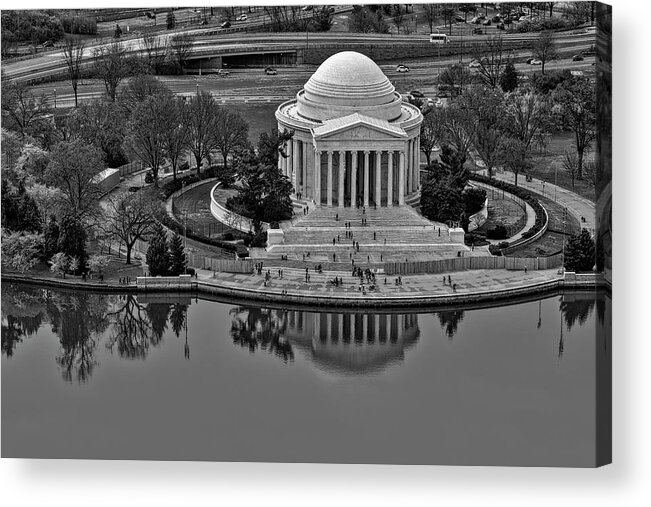 Jefferson Memorial Acrylic Print featuring the photograph Jefferson Memorial Aerial BW #3 by Susan Candelario