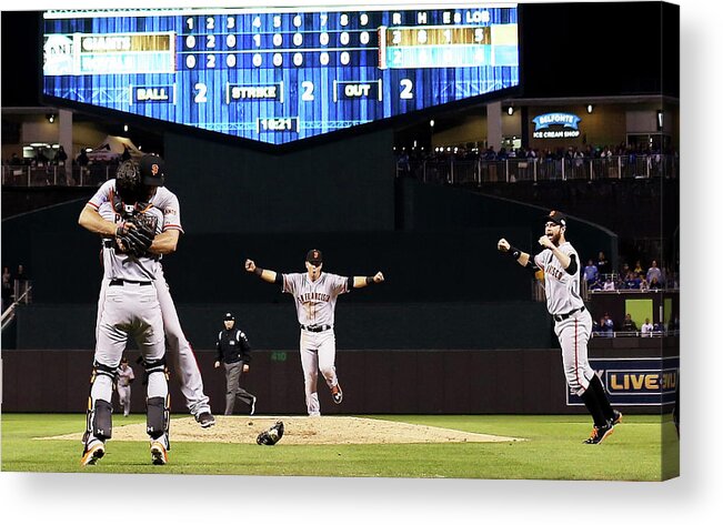 People Acrylic Print featuring the photograph Madison Bumgarner and Buster Posey by Jamie Squire