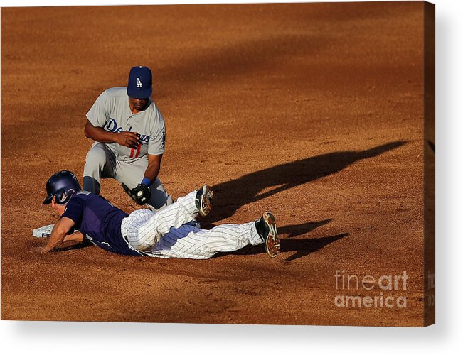 Game Two Acrylic Print featuring the photograph Nick Hundley and Jimmy Rollins by Doug Pensinger