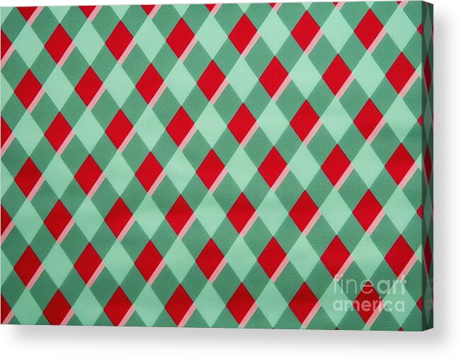Seamless Diagonal Gingham Diamond Checkers Christmas Wrapping Paper Pattern  In Mint Green And Candy Cane Red Geometric Traditional Xmas Card Background Gift  Wrap Texture Or Winter Holiday Backdrop #2 Acrylic Print by