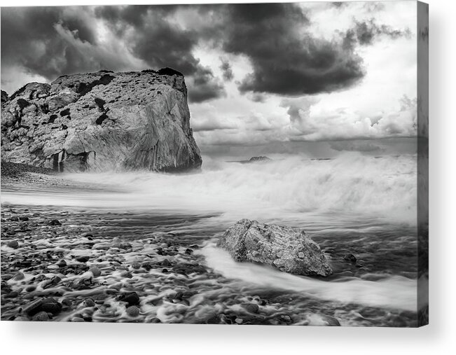 Seascape Acrylic Print featuring the photograph Seascape with windy waves during stormy weather. by Michalakis Ppalis