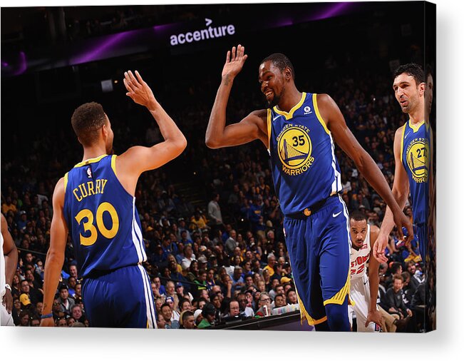 Kevin Durant Acrylic Print featuring the photograph Stephen Curry and Kevin Durant by Noah Graham