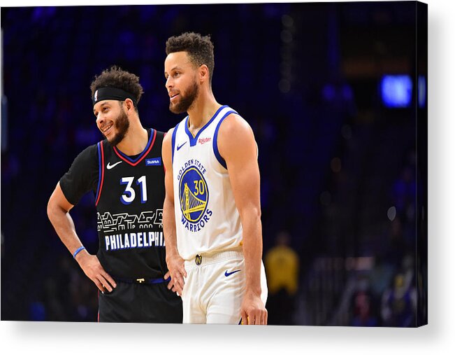 Nba Pro Basketball Acrylic Print featuring the photograph Stephen Curry and Seth Curry by Jesse D. Garrabrant