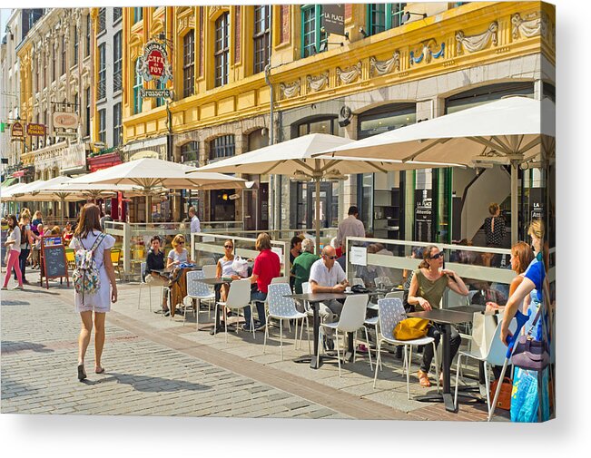 Breakfast Acrylic Print featuring the photograph Street cafe restaurant in Lille France #2 by Alphotographic