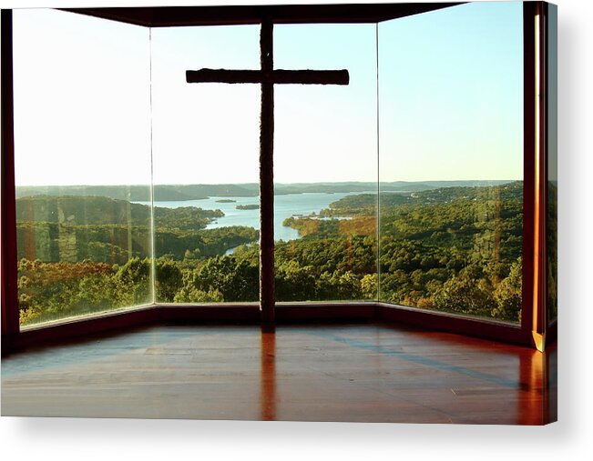 Table Rock Lake Acrylic Print featuring the photograph Top of the Rock Stone Chapel by Lens Art Photography By Larry Trager