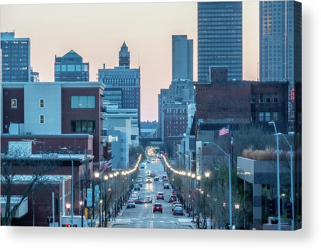  Acrylic Print featuring the photograph Des Moines Iowa skyline in USA at night #20 by Alex Grichenko