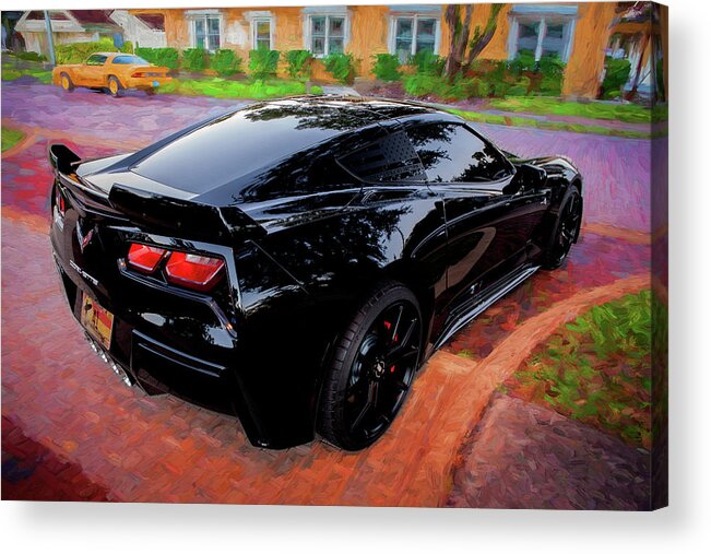 2014 Chevrolet Corvette C7 Acrylic Print featuring the photograph 2014 Chevrolet Black Corvette C7 190 by Rich Franco