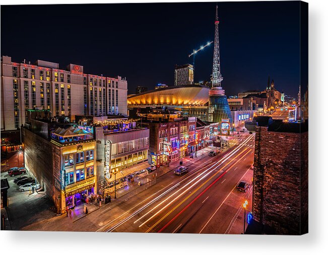 Nashville Acrylic Print featuring the photograph 2021 Nashville Tennessee Broadway Neon Lights by Dave Morgan
