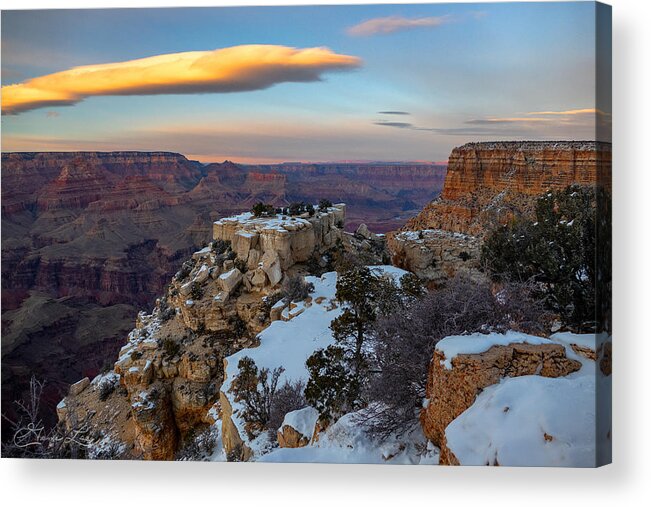 Clouds Sunset Shadows Arizona Grand Canyon Cliffs Colorful Rock Acrylic Print featuring the photograph Grand Canyon Winter View #3 by Geno Lee