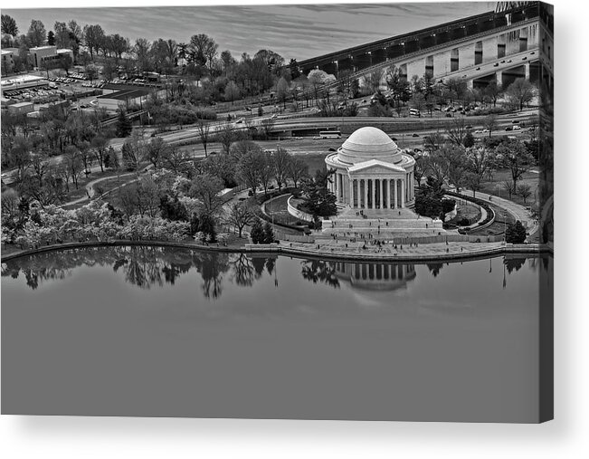 Jefferson Memorial Acrylic Print featuring the photograph Jefferson Memorial Aerial BW #4 by Susan Candelario
