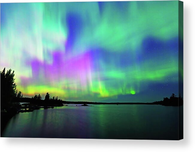 Northern Lights Acrylic Print featuring the photograph Northern Lights over Boulder Lake #3 by Shixing Wen
