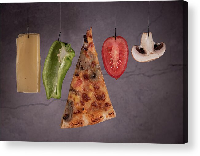 Pizza Acrylic Print featuring the photograph Slice of mozzarella pizza tomato cheese peeper and mushroom ingredients by Michalakis Ppalis