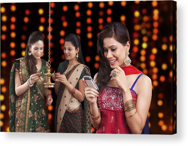 People Acrylic Print featuring the photograph Young women celebrating Diwali #3 by Sudipta Halder