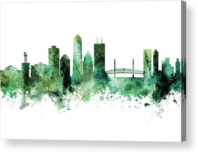 Jacksonville Acrylic Print featuring the digital art Jacksonville Florida Skyline #34 by Michael Tompsett