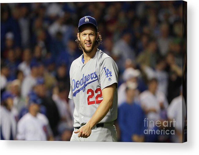 Game Two Acrylic Print featuring the photograph Clayton Kershaw by Jamie Squire
