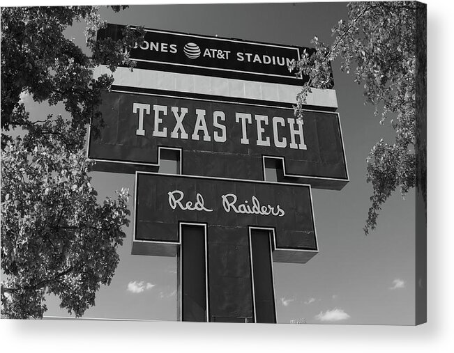 Lubbock Texas Acrylic Print featuring the photograph Jones ATT Stadium at Texas Tech University in black and white #4 by Eldon McGraw