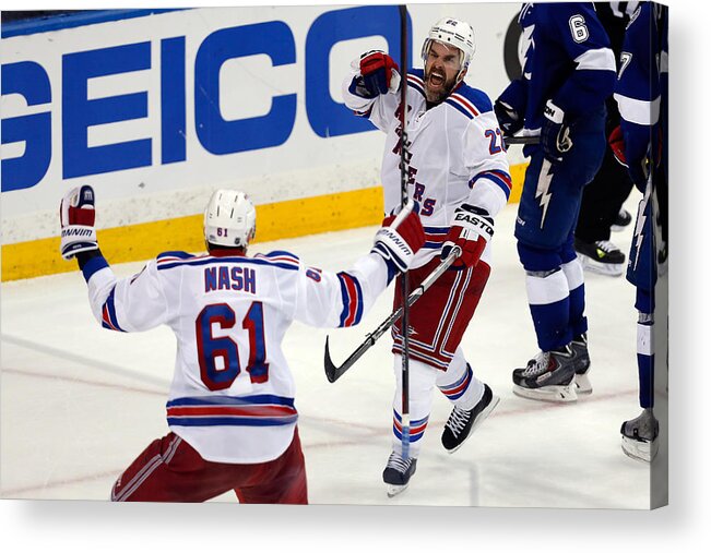 Playoffs Acrylic Print featuring the photograph New York Rangers v Tampa Bay Lightning - Game Three #4 by Mike Carlson