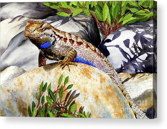 Lizard Acrylic Print featuring the painting #408 Western Fence Lizard #408 by William Lum