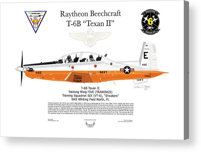 Raytheon Acrylic Print featuring the digital art Raytheon Beechcraft T-6B Texan II #7 by Arthur Eggers