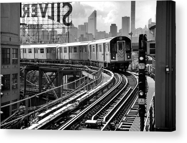 New York City Subway Acrylic Print featuring the photograph 7-Scape No. 9 - Under the Silvercup Sign by Steve Ember