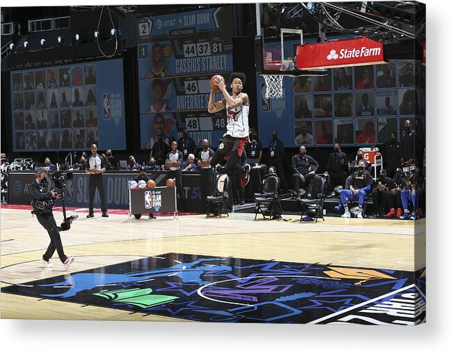Anfernee Simons Acrylic Print featuring the photograph 2021 NBA All-Star - AT&T Slam Dunk Contest by Nathaniel S. Butler