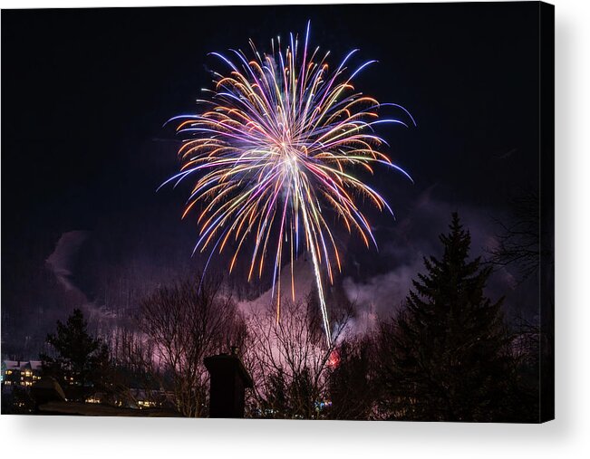 Fireworks Acrylic Print featuring the photograph Winter Ski Resort Fireworks #8 by Chad Dikun